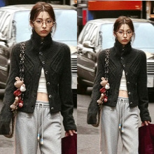 [做货中]黑色百搭高领开衫针织毛衣新款高级感羊毛混纺毛织上衣女