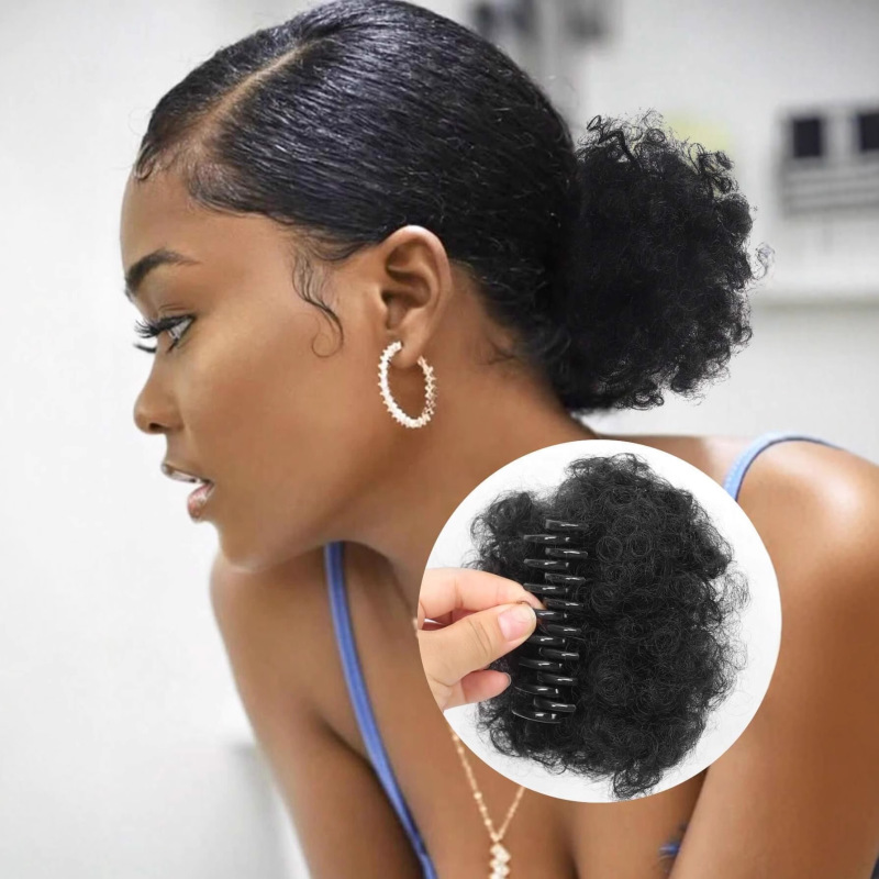Cross-Border Foreign Trade European and American Style Hair Clip Ponytail Hair Tie Detachable African Natural Fluffy Bomb Curly Hairpiece