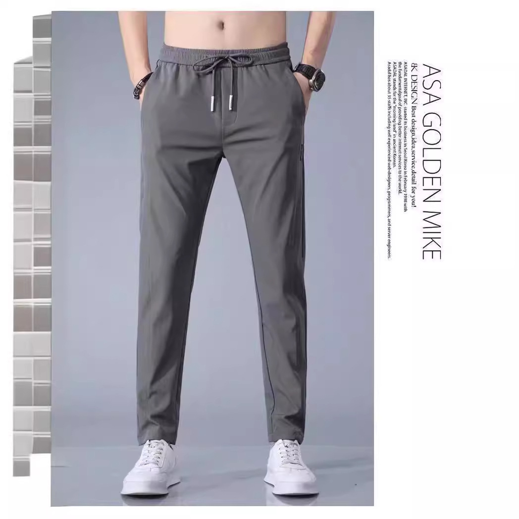 Summer thin silk quick dry men's breathable elastic casual trousers…