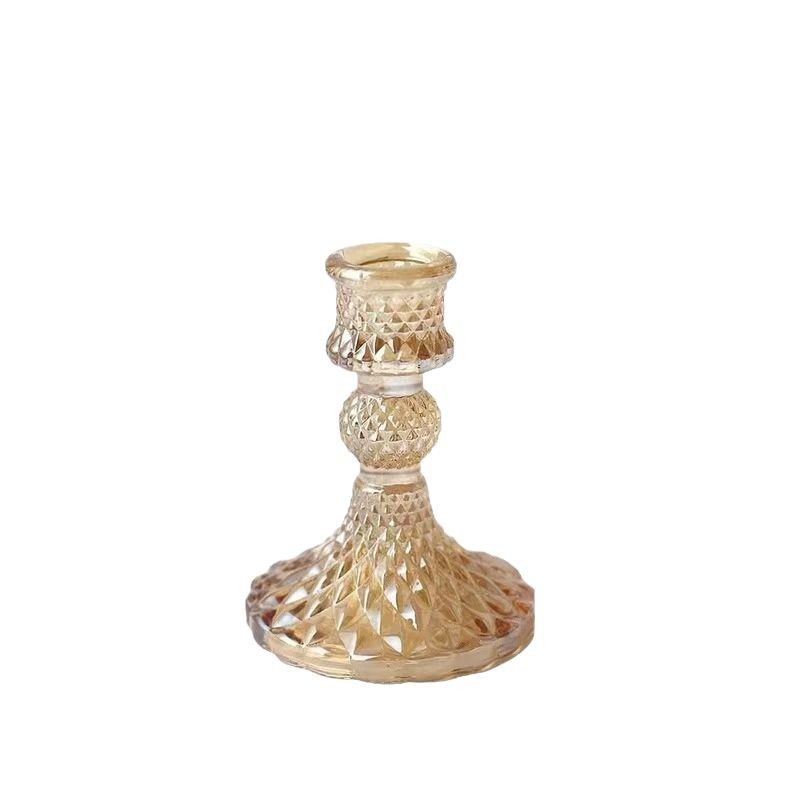Candelero de vidrio francés nórdico Candelero de vidrio en relieve de patrón vertical de diamante Candelero de cristal romano Vela de aromaterapia