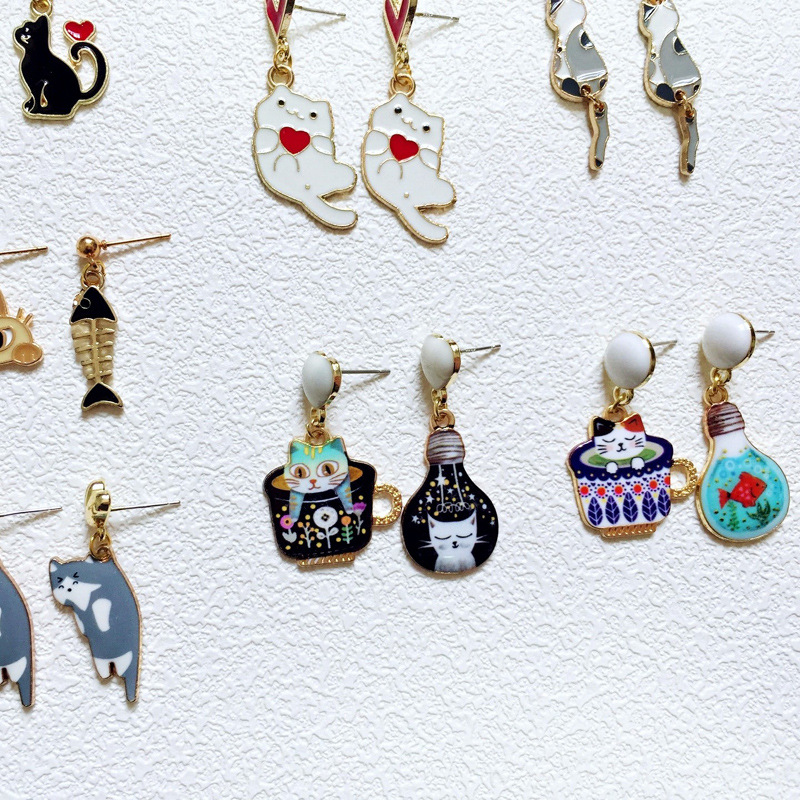 9g Weight Drop Earrings Classification 1 Pair Quantity Daily Occasion Alloy Material Cat Pattern Women'S Gender Enamel Design Cute Style Cute Cat Alloy Enamel Women's Drop Earrings 1 Pair 3