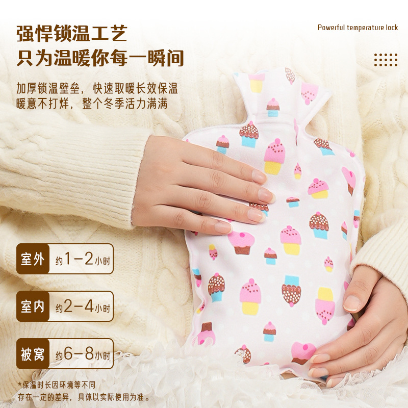 Bolsa de agua caliente de felpa, inyección de agua, bolsa de agua caliente, llenado de agua, pvc, dibujos animados, vientre cálido lindo, calentador de manos de gran capacidad al por mayor