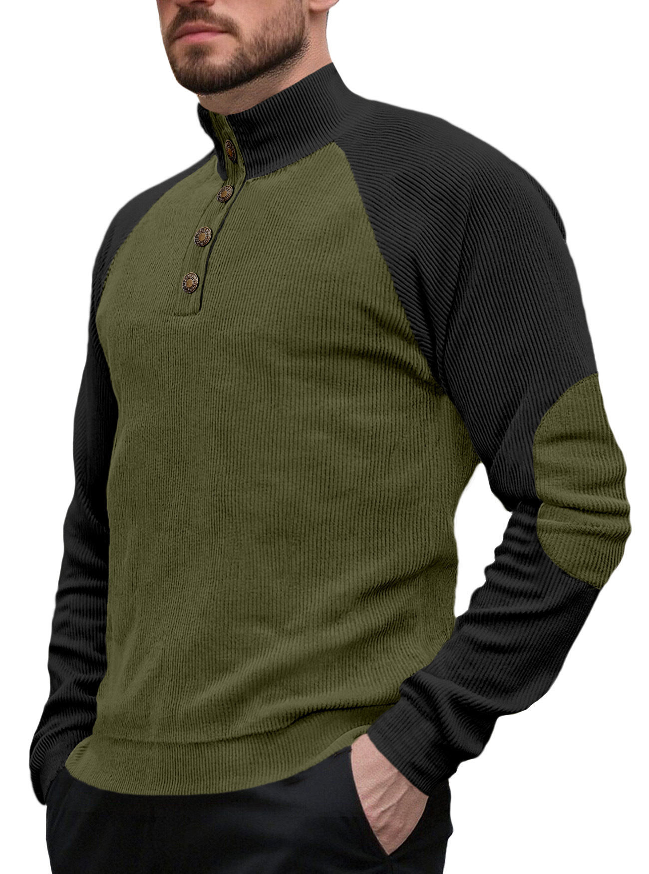Nuevo transfronterizo de tamaño europeo primavera y otoño nuevo hombre al aire libre manga de hombro cuello de pie casual suelta camiseta de cameltoe de manga larga