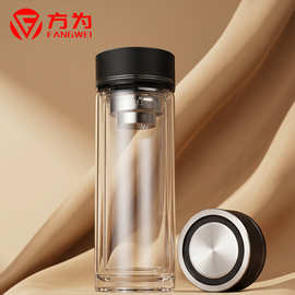 水杯定制logo礼品杯高硼硅玻璃杯大容量加厚水杯双层隔热玻璃茶杯