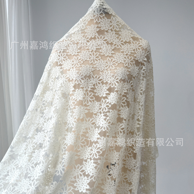 Tejido de encaje de diamante estilo francés temperamento de moda ropa de mujer falda flor de encaje fábrica de stock