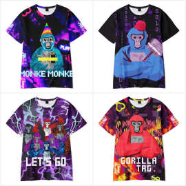 （优质网眼布）大猩猩 短袖T恤数码印花圆领服装成人童装