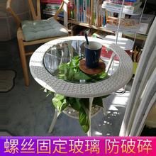 .简约休闲阳台储物小园桌迷你藤编钢化玻璃茶几圆形小茶几 圆桌子