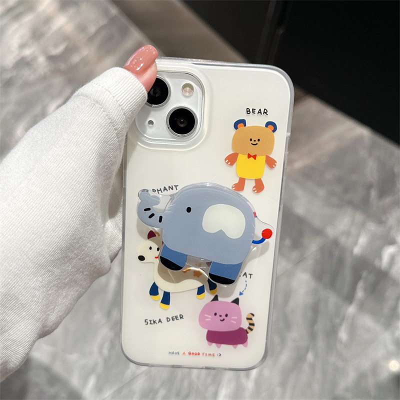 Ins animalitos de dibujos animados para iPhone15promax Apple 14 funda para teléfono móvil 13 soporte femenino 14Pro doble capa