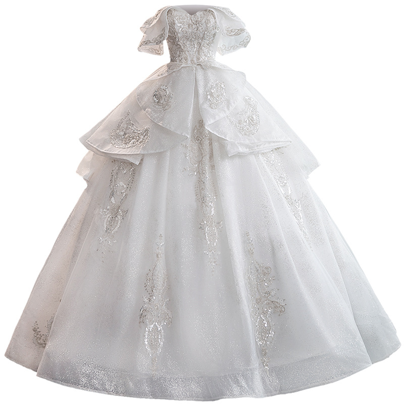 Abito da sposa con spalle scoperte, nuovo modello Petite French Heavy Craft Court Style, copribraccia, taglie forti_voghion.com