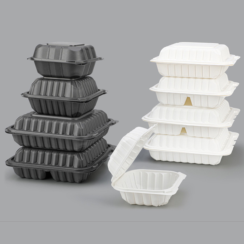 Cajas desechables para llevar comida, de 6, 8 y 9 pulgadas, blancas, de MFPP, para hamburguesas, de calidad de exportación, con carbonato de calcio, para almuerzos.
