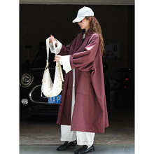 秋季新款日系文艺慵懒立领廓形休闲风衣宽松小个子长款外套女