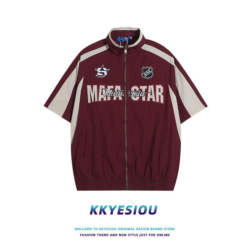 Cross-Border American Retro Ins Trendy Street Style Cool Thin Stand-Collar Short-Sleeve Jacket Men's Windbreaker Couple's Jacket