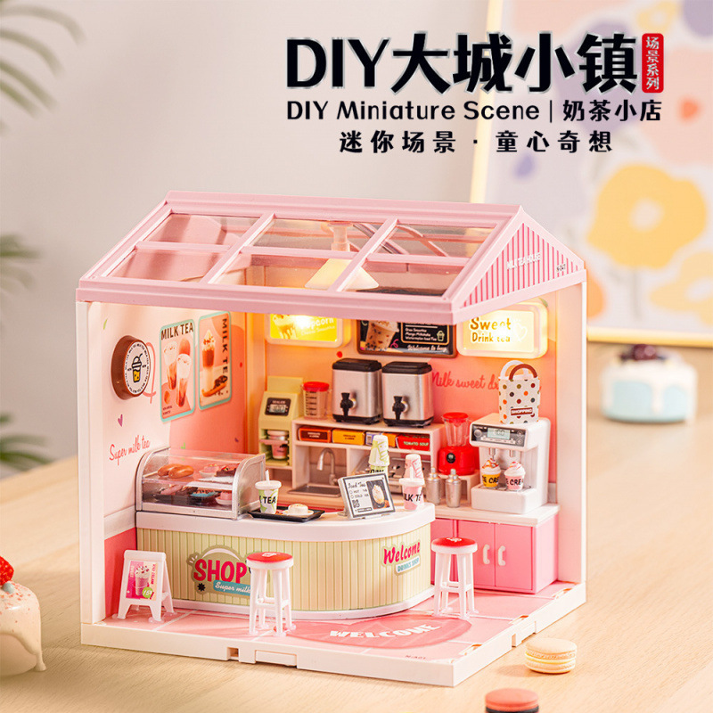 DIY Big City Town Children's Role-Playing Assembly Light-Up House Model Scene Building Blocks Educational Toy Gift