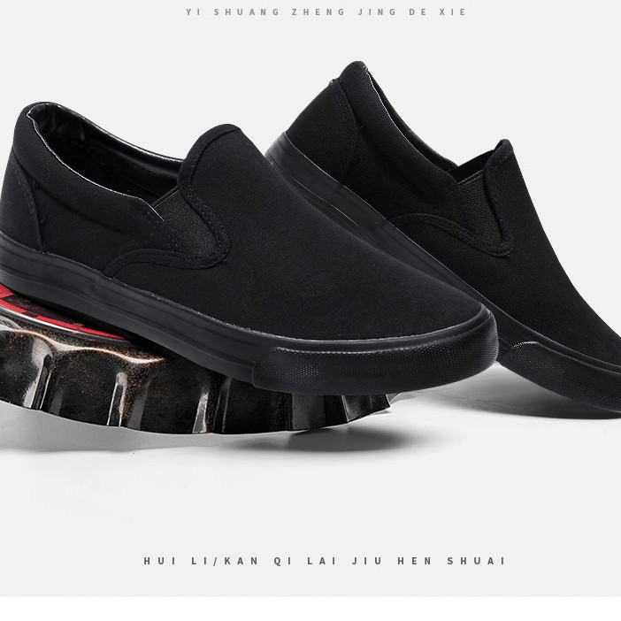 Zapatos de tela minimalistas de fácil cuidado, nuevos zapatos sin cordones para otoño, zapatos casuales negros para papás de mediana edad y mayores.