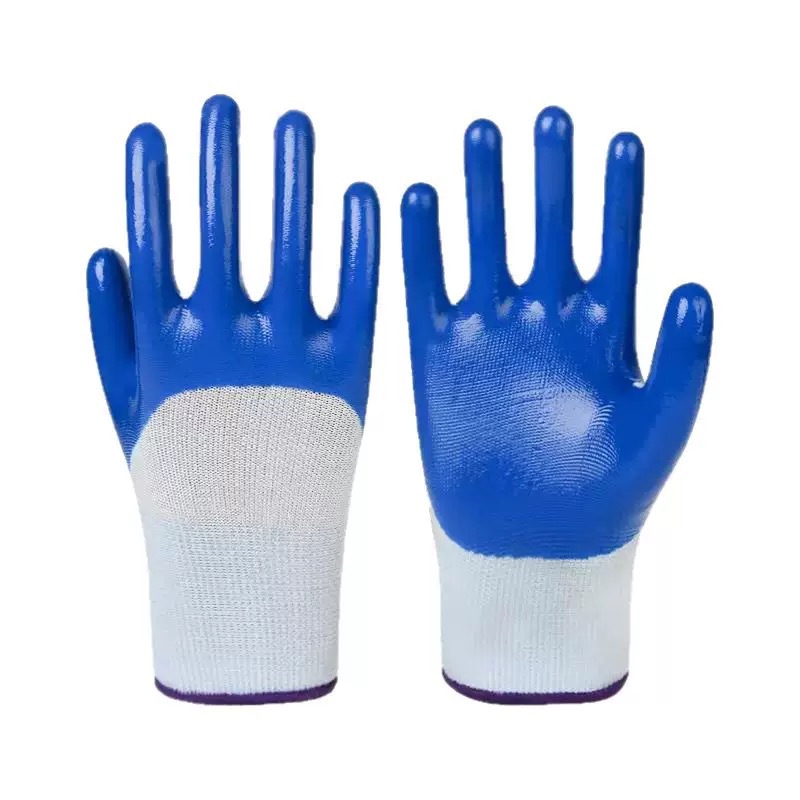 Guantes de nitrilo de nylon resistentes al aceite y resistentes al desgaste guantes de protección laboral respirantes pegamento engrosado guantes Dingqing al por mayor