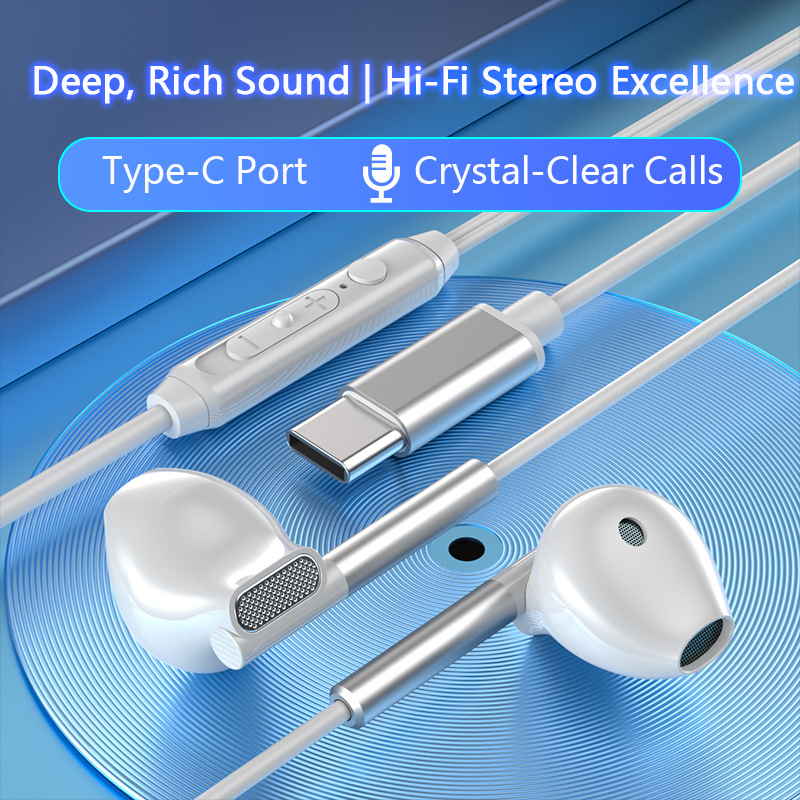 auriculares con cable medio en el oído, bajo pesado con control de cable de micrófono, juego K-Song auriculares tipo-c para Apple