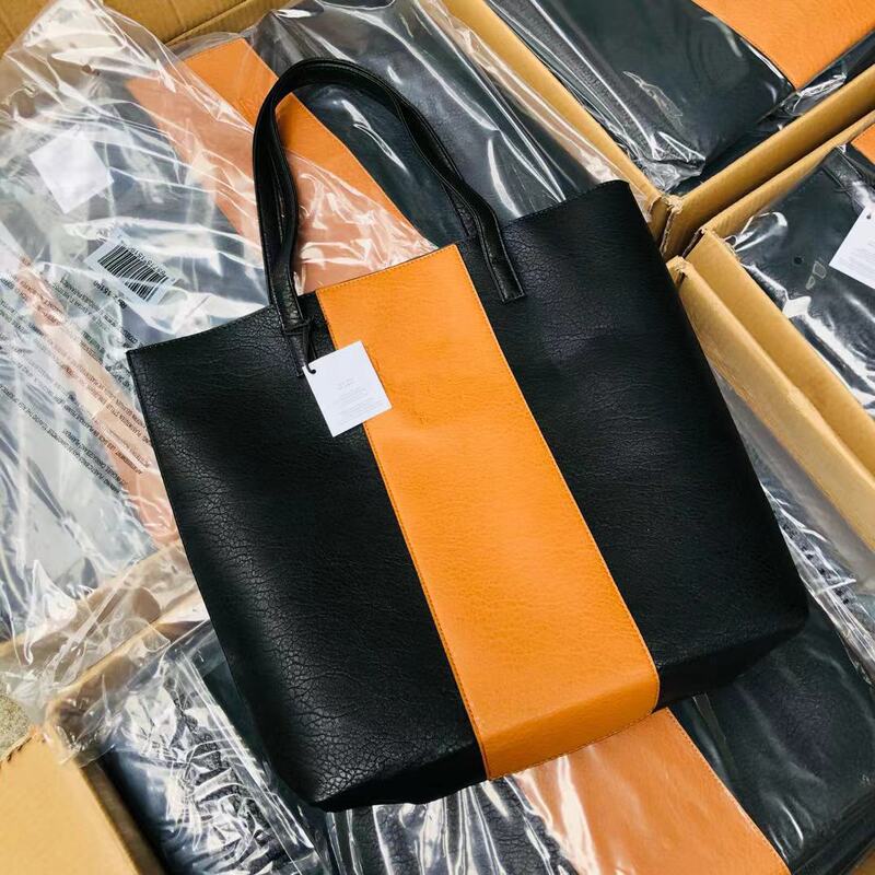 Export foreign trade PU large capacity black brown counter gift tote bag portable shoulder bag shopping bag leisure 100 tower