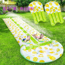 夏季热销儿童双人充气滑水道 户外草坪戏水滑道 游戏竞技喷水滑道