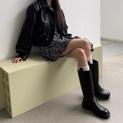 Mooreyu中筒靴女小个子厚底长筒靴女大筒围胖mm粗腿不过膝骑士靴