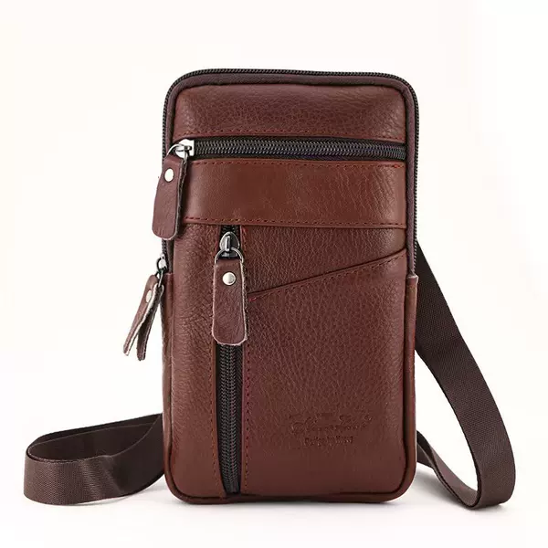 Genuine Leather 8-inch Waist Bag Men's Mobile Phone Bag Wearing Belt Mobile Phone Waist Bag Single Shoulder Bag Business Collection Wallet