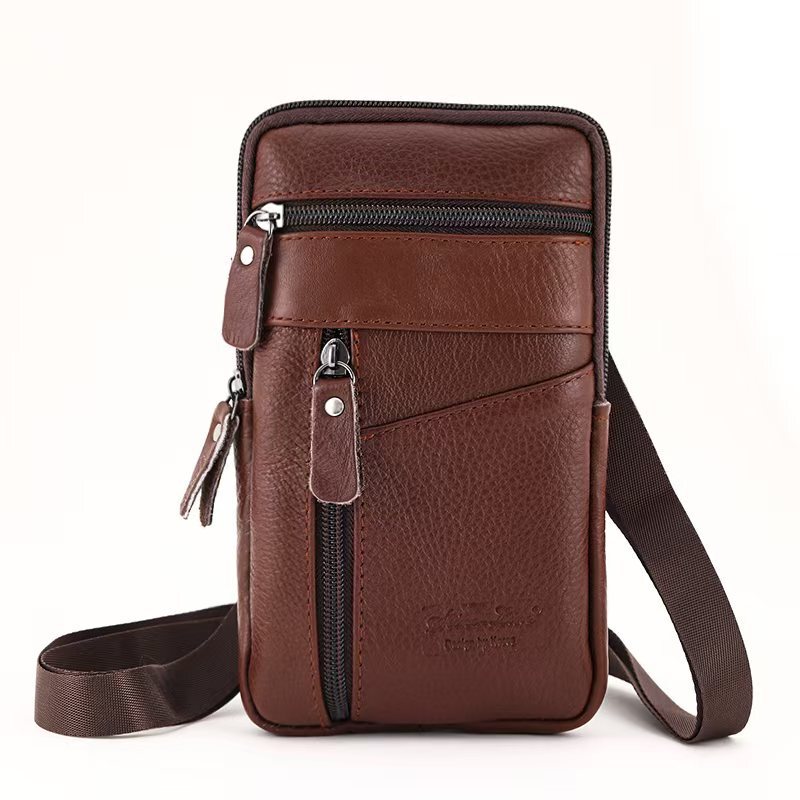 Genuine Leather 8-inch Waist Bag Men's Mobile Phone Bag Wearing Belt Mobile Phone Waist Bag Single Shoulder Bag Business Collection Wallet