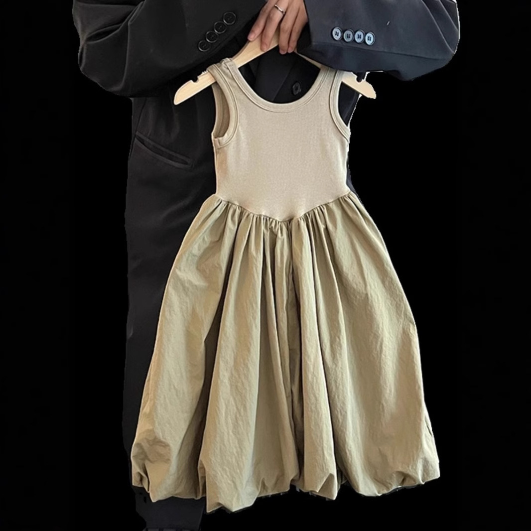 Girls dress summer new stitching backless sleeveless vest skirt holiday beach skirt children a generation of hair