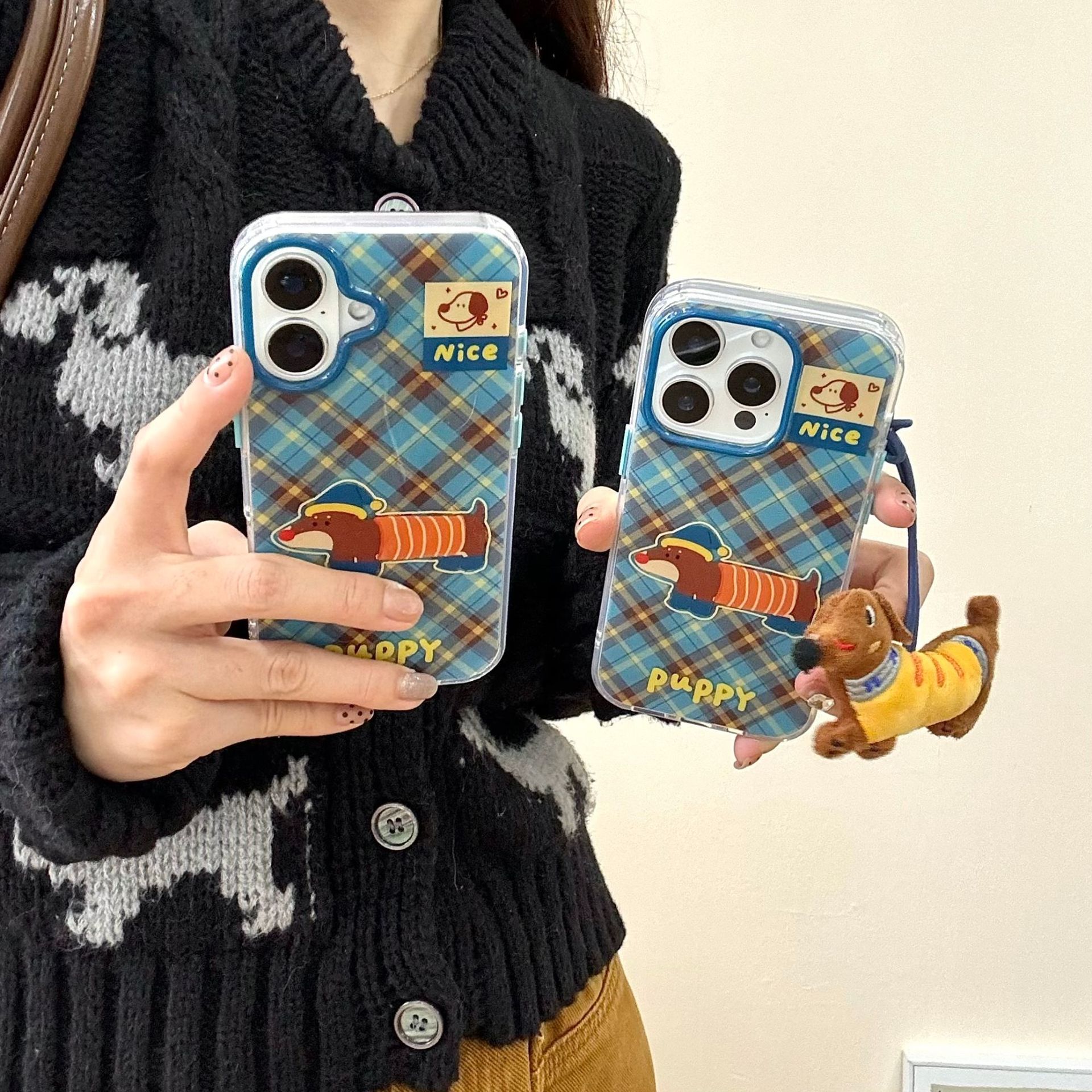 Lingge Dachshund Dog iphone16promax caja de teléfono con botón independiente para Apple 16 cordón de muñeca creativo