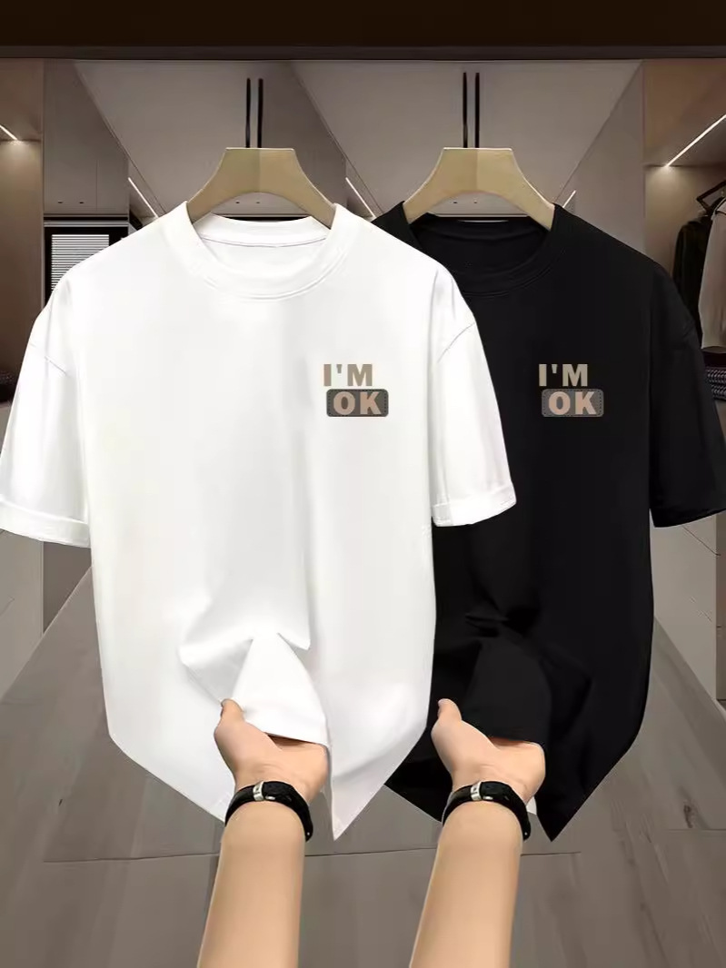 Tops de verano, seda de hielo negro, estilo de Hong Kong, camisetas para hombres y mujeres, tops simples de todo fósforo, parejas, hombres y mujeres, la misma tendencia de manga corta image 1