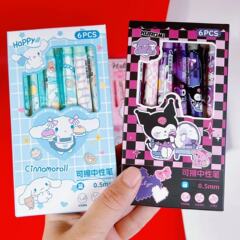 サンリオ中性ペン6本入高颜値ククロミモ易拭押しペン学生STヘッド可拭中性ペン