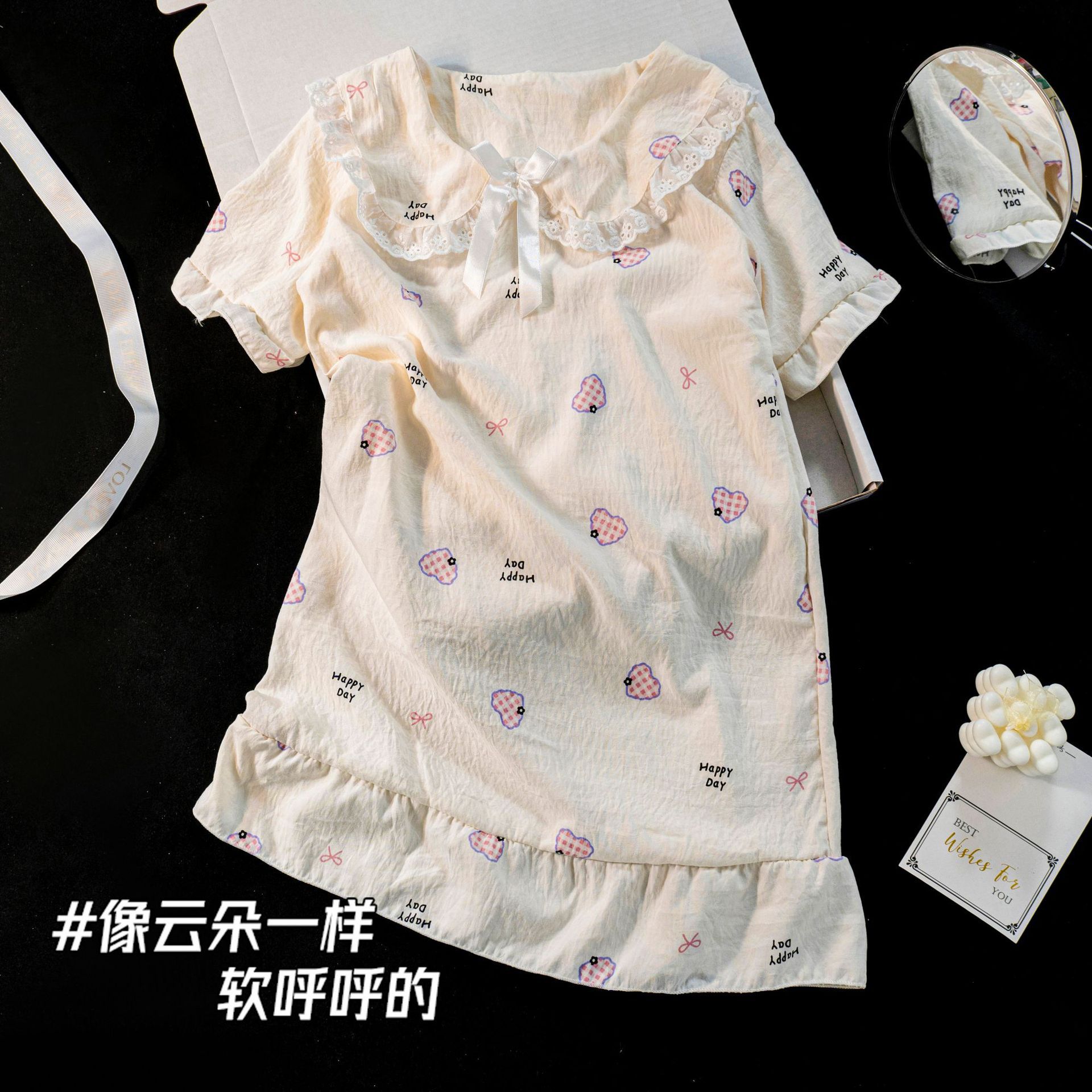 Sudeste asiático al por mayor ropa infantil pijamas niños 2025 nuevo verano delgado nubes algodón vestido de niña de mangas cortas