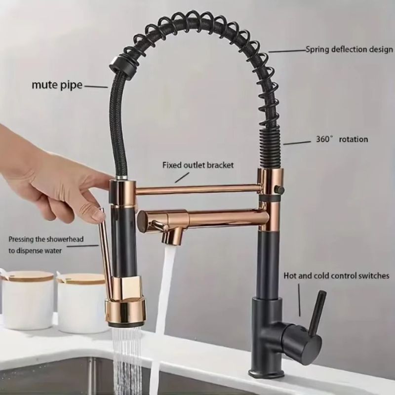クロスボーダースプリング蛇口キッチン温水シンク食器洗いシンク回転可能なダブルアウトレットユニバーサル防滴蛇口|undefined