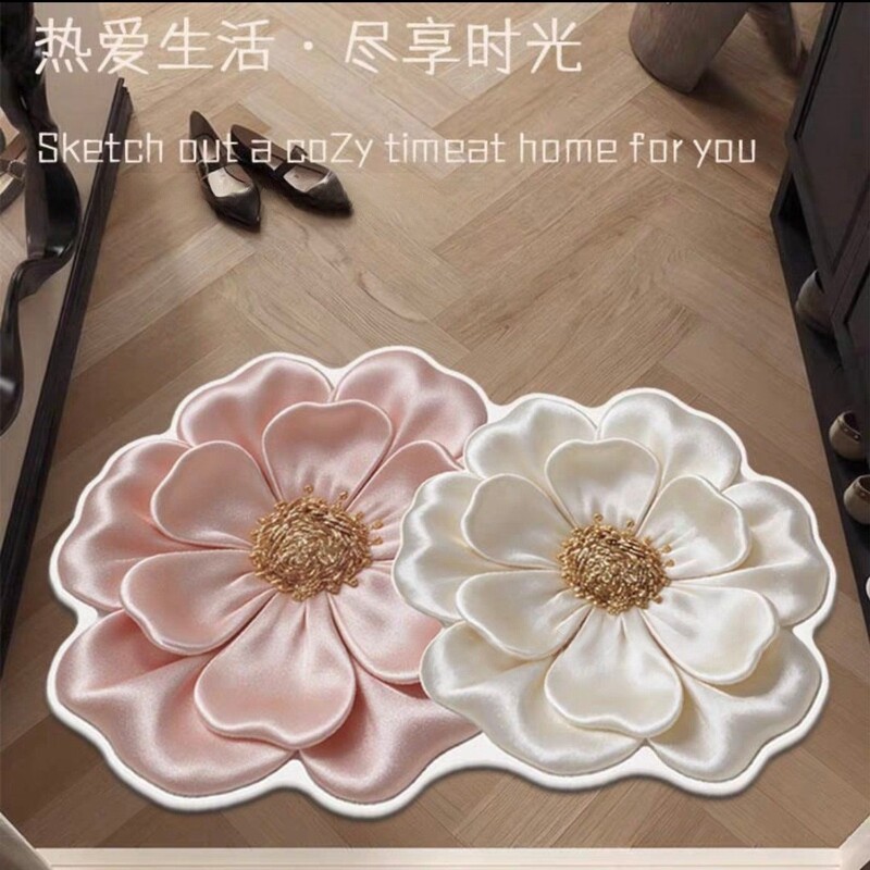 Temu's New Hot-Selling 3D Visual Floral Shaped Diatomaceous Earth Floor Mat for Bathroom and Toilet, Absorbent and Quick-Drying Foot Mat
