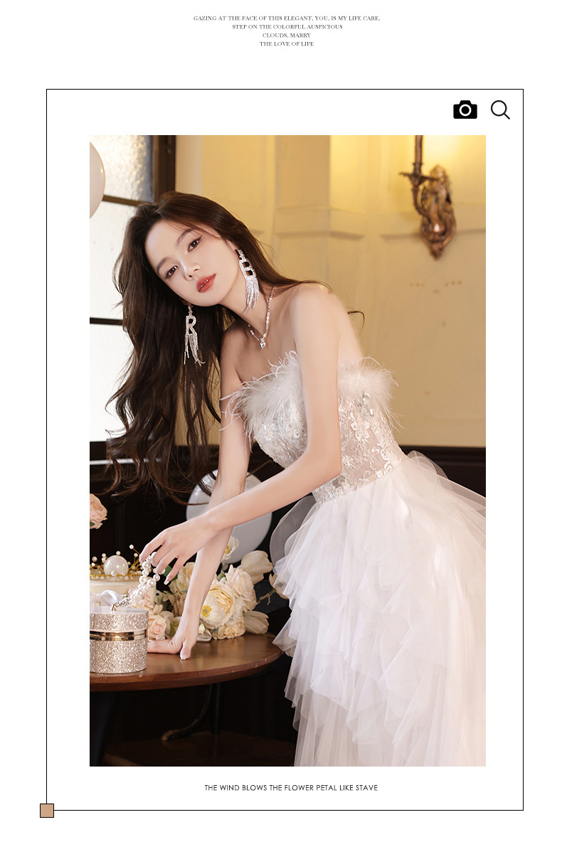 Đầm dạ hội cao cấp trắng tinh tế, thiết kế ôm body quyến rũ — Váy tiên nữ lông vũ màu trắng, Màu đen chi tiết 8