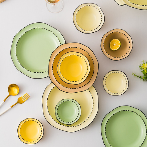 New product Mulanxi high-looking bowls, plates, chopsticks combination ceramic Japanese tableware underglaze color dishes rice bowl