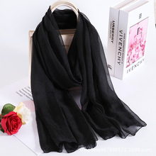 高级感真丝丝巾旅游拍照大披肩纯黑色春秋冬季杭州丝绸正品围巾女