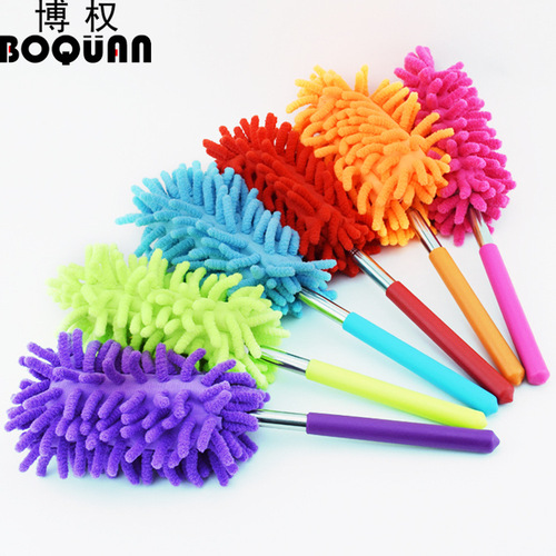 Stainless steel extended feather duster, chenille dust duster, multifunctional retractable household dust duster
