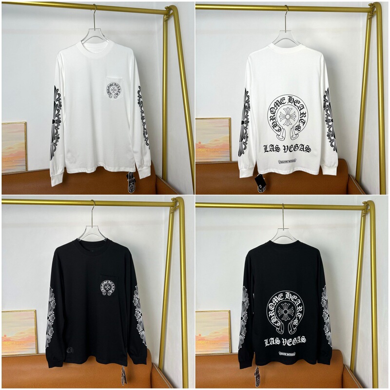 2025 New Crow Ch Large Horseshoe Cross Sanskrit Flower Arm Letter Print Long-Sleeved T-Shirt for Men and Women Couples 2025 New Crow Ch Large Horseshoe Cross Sanskrit Flower Arm Letter Print Long-Sleeved T-Shirt for Men and Women Couples