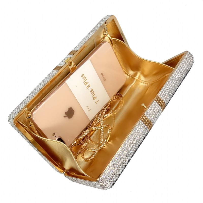 Bolsa de cena de diamantes hecha a mano, un paquete de dólares con un fondo plano lleno de diamantes, vestido de banquete europeo y americano, bolsas cuadradas de mano, dólares