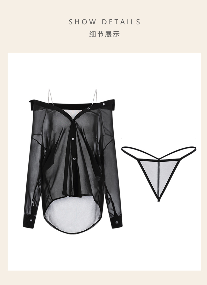 Sheer Chiffon Secretary Shirt Costume Set with Thong and Red Bellyband, One Size — detail image 20