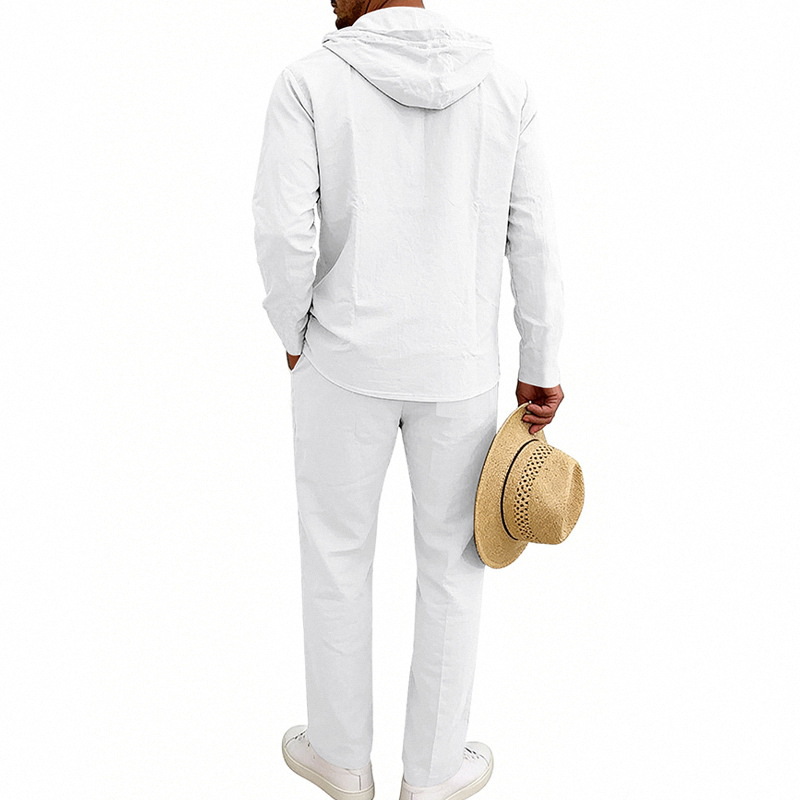 Completo in lino con cappuccio da uomo vestibilità comoda_voghion.com