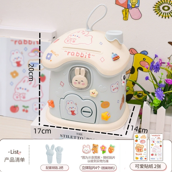Blue mushroom house, cute three dimensional sticker, 4 pieces