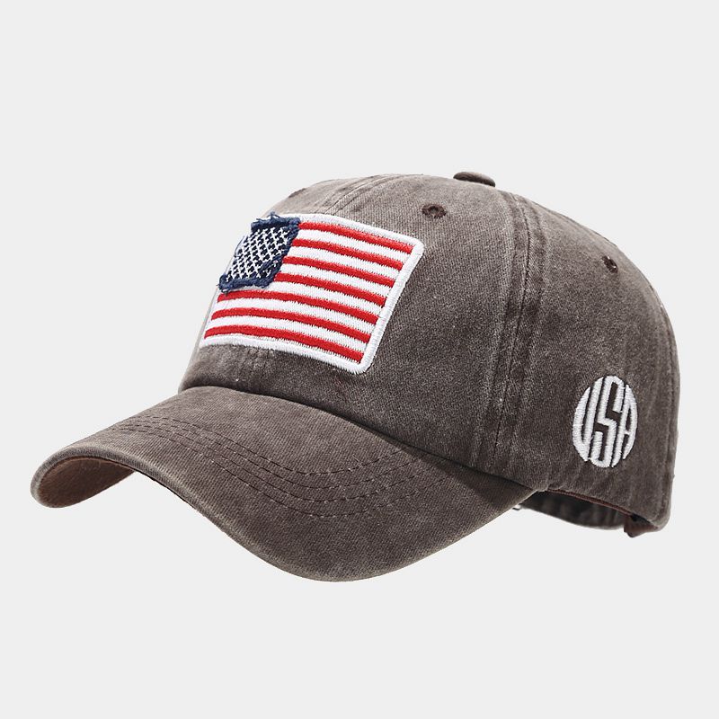 Amazon Venta caliente bandera americana lavada gorra de béisbol apenada hombres y mujeres europeos y americanos de moda al aire libre gorra de marea sombrero