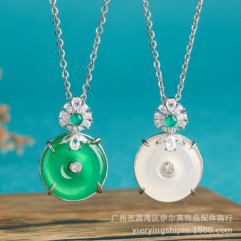 批发圆形镶嵌20mm翡翠女蜜蜡玉石平安扣吊坠空托 diy饰品项坠配件