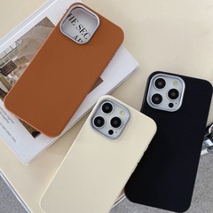 新型iPhone16/17対応スマホケース、人気の無地レザーケース、シンプルで上品なiPhone17レザー調ビジネス高級ケース