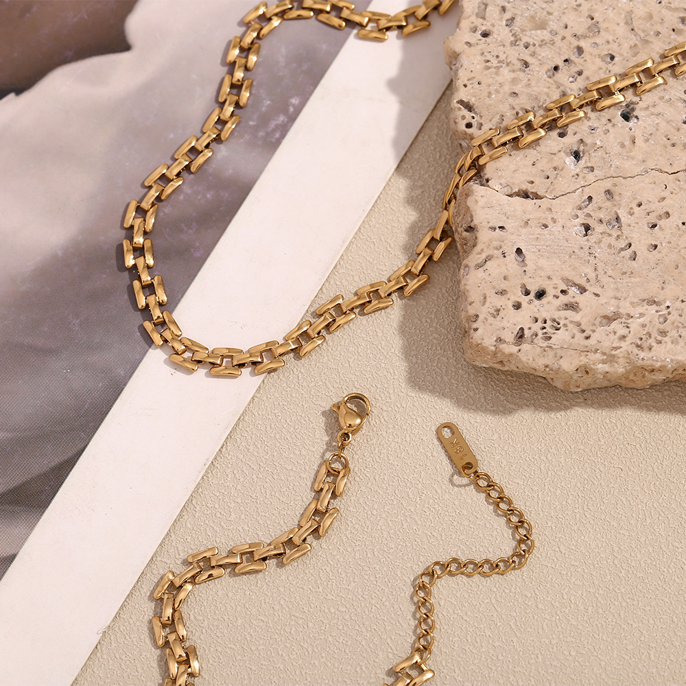 Simple Style Solid Color Non-fading Stainless Steel Handmade Chain Bracelet Necklace Sets