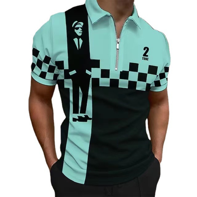 Polo homme avec motif numérique 3d et fermeture éclair_voghion.com