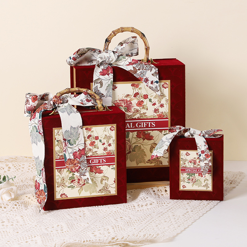 竹の日の手提げのベルベットのギフトボックスの神秘的な花園の手のギフトボックスの喜糖の箱の空の箱のギフトボックスの包装箱のギフトボックス