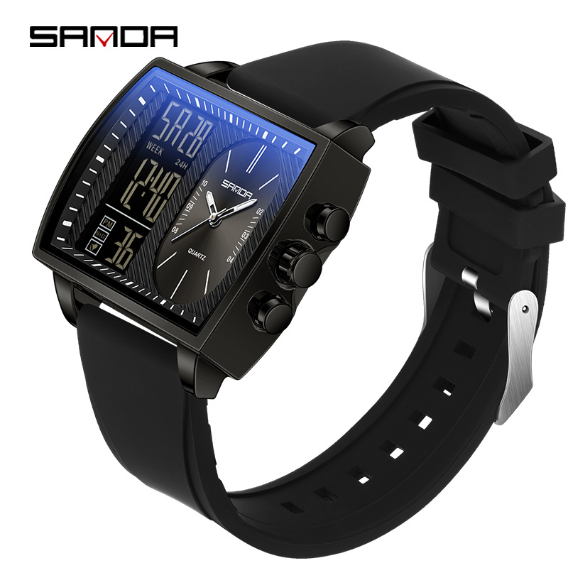 SANDA SANDA 6163 nuevo reloj electrónico de moda doble pantalla multifuncional reloj de hombre impermeable calendario de luz nocturna reloj de hombre