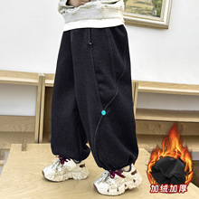 男童加绒裤子秋冬装2025新款儿童一体绒牛仔裤宝宝冬季休闲长裤潮