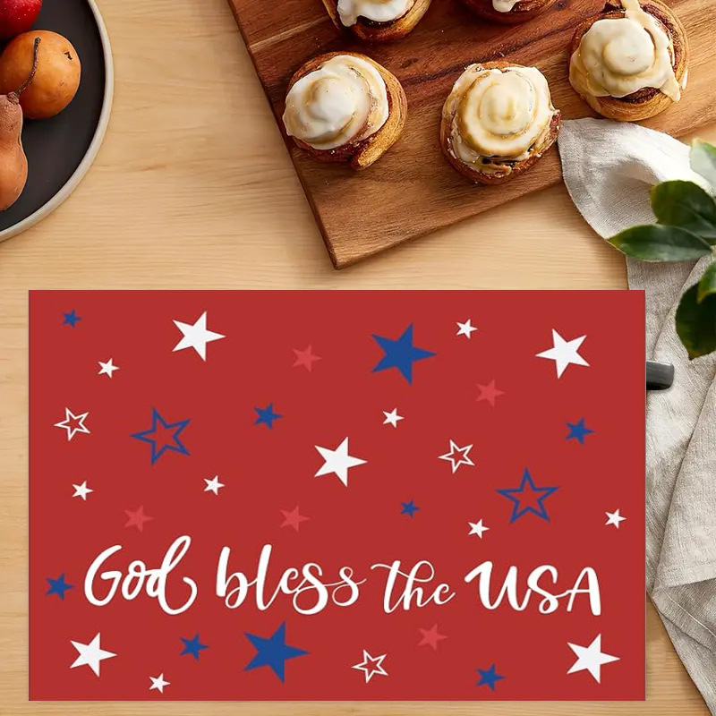 Transfronterizos lino almohadilla de mesa Aliexpress TEMU Amazon almohadilla de mesa cuadrada búfalo rojo almohadilla de Navidad Día de la Independencia